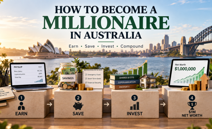 How to become a millionaire in Australia through earning, saving, investing and compound growth